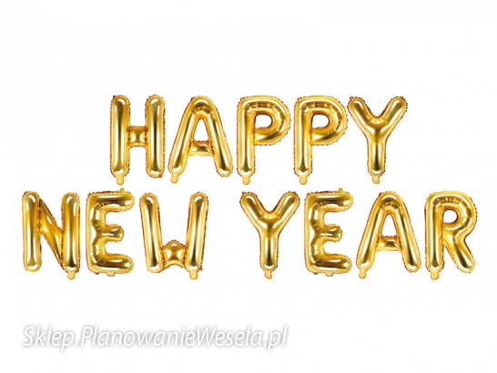 Balon foliowy Happy New Year, 370x35cm, złoty