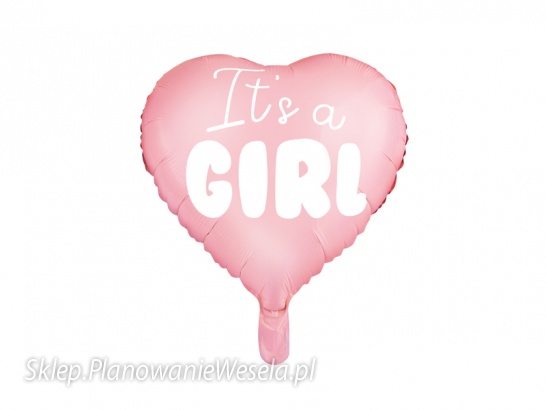 Balon foliowy Serce - It's a girl, 45cm, jasny różowy