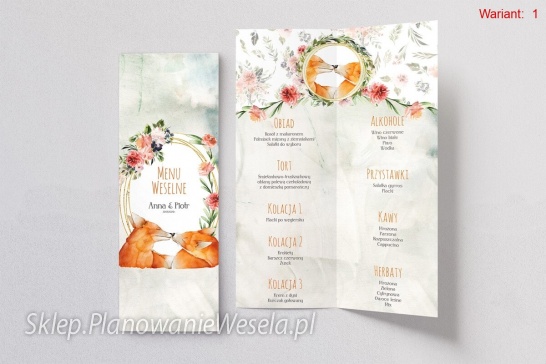Menu Weselne  Animals - 4 wzory