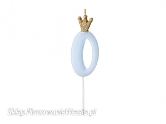 Świeczka urodzinowa Cyferka 0,  jasny niebieski, 9.5cm