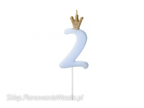 Świeczka urodzinowa Cyferka 2,  jasny niebieski, 9.5cm