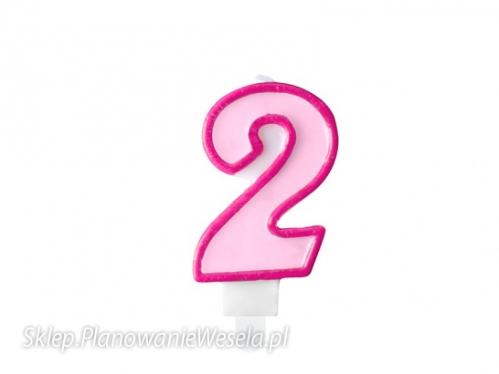 Świeczka urodzinowa Cyferka 2, różowy, 7cm