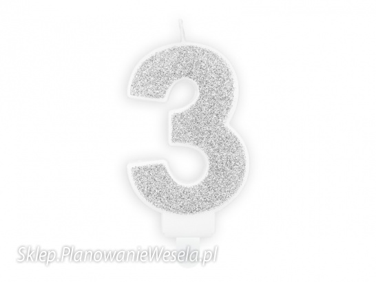 Świeczka urodzinowa Cyferka 3, srebrny, 7cm