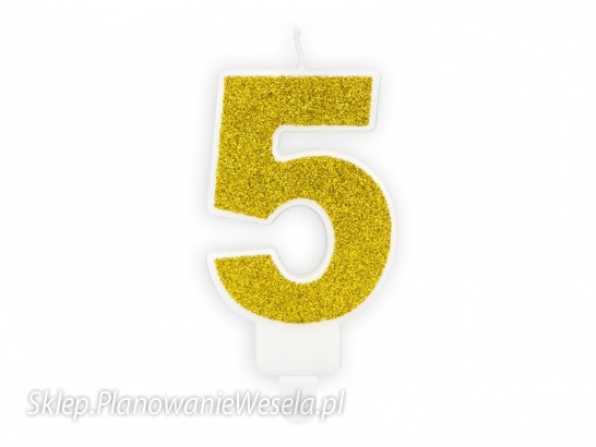 Świeczka urodzinowa Cyferka 5, złoty, 7cm