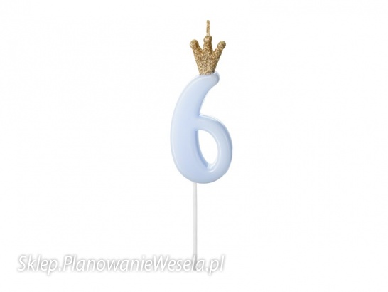Świeczka urodzinowa Cyferka 6,  jasny niebieski, 9.5cm