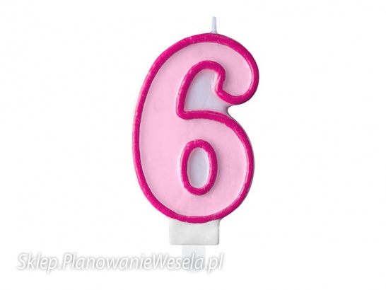 Świeczka urodzinowa Cyferka 6, różowy, 7cm