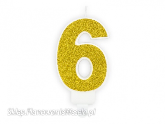 Świeczka urodzinowa Cyferka 6, złoty, 7cm