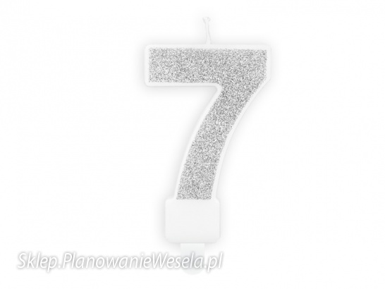 Świeczka urodzinowa Cyferka 7, srebrny, 7cm