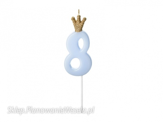 Świeczka urodzinowa Cyferka 8,  jasny niebieski, 9.5cm
