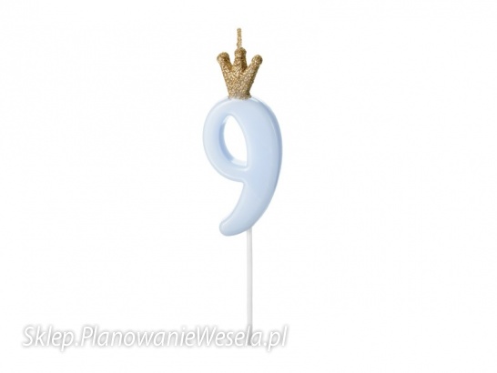 Świeczka urodzinowa Cyferka 9,  jasny niebieski, 9.5cm