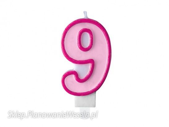 Świeczka urodzinowa Cyferka 9, różowy, 7cm