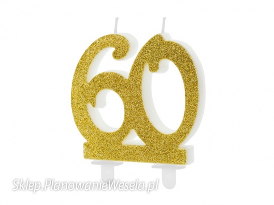Świeczka urodzinowa liczba 60, złoty 7.5cm