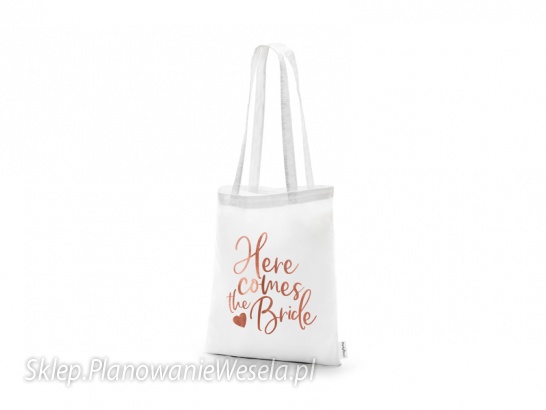 Torba bawełniana - Here comes the bride, biały, 39x42cm