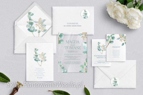 Zaproszenia szkło akrylowe -Eukaliptus 1