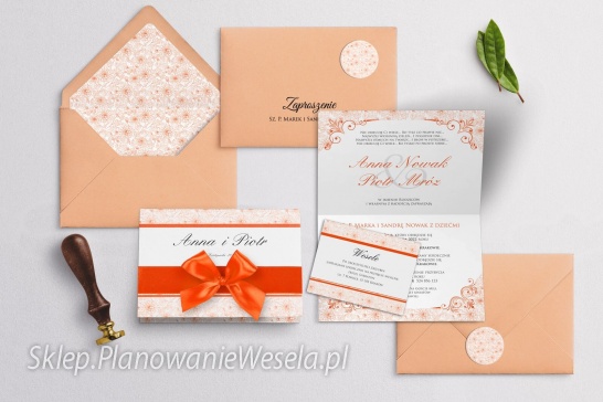 Zaproszenie składane  Ornaments Pomarańczowe