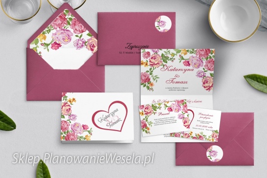 Zaproszenie składane Serca kwiat 6